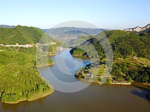 Bird view of Lake in Summer